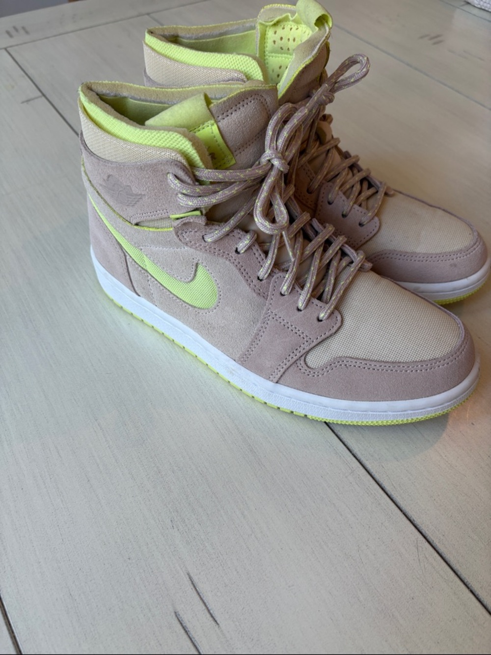 Nike Women's High-Top Sneakers in Beige and Neon Lime